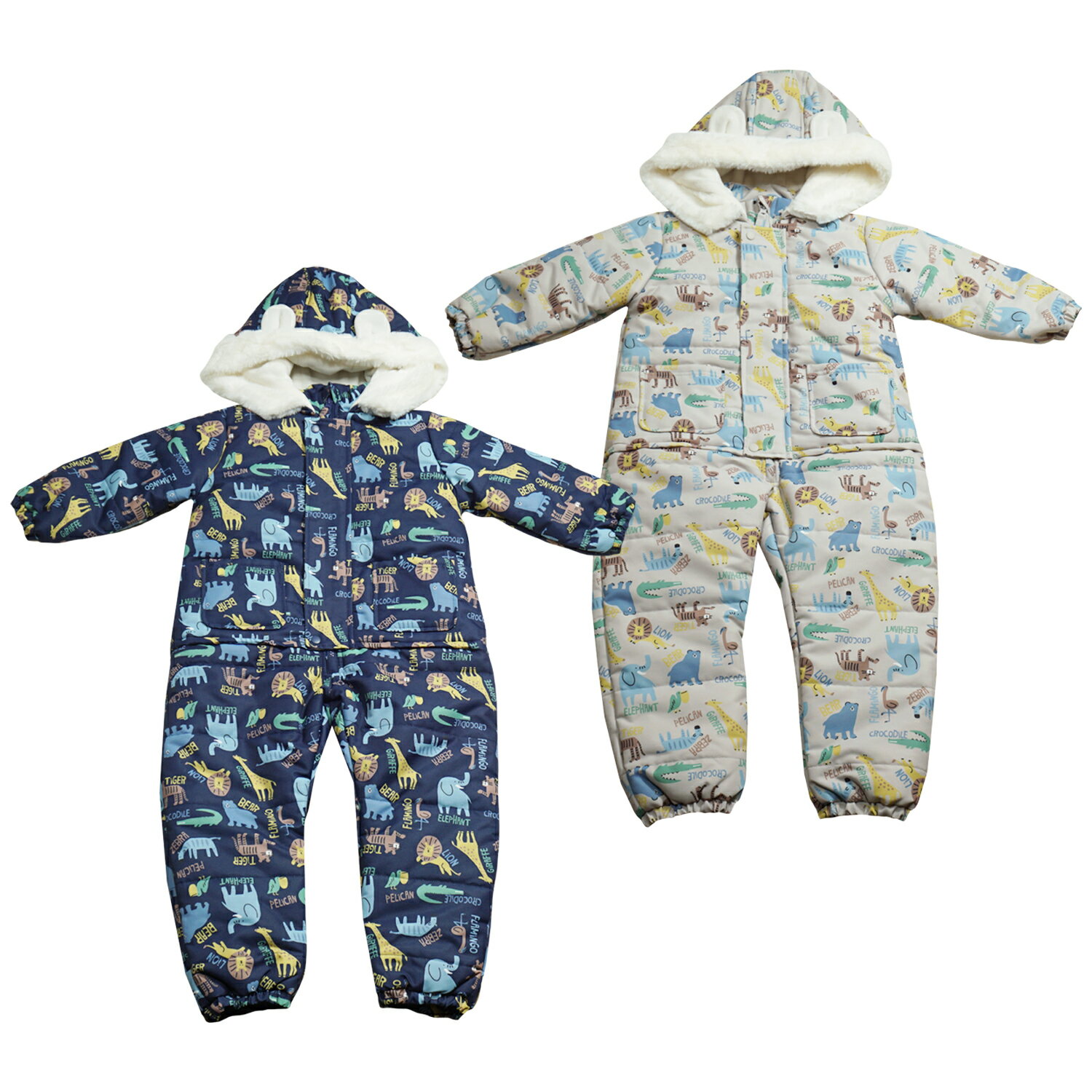 2025年 アニマル総柄 中綿ジャンプスーツ スノーコンビ 防寒衣料 撥水加工