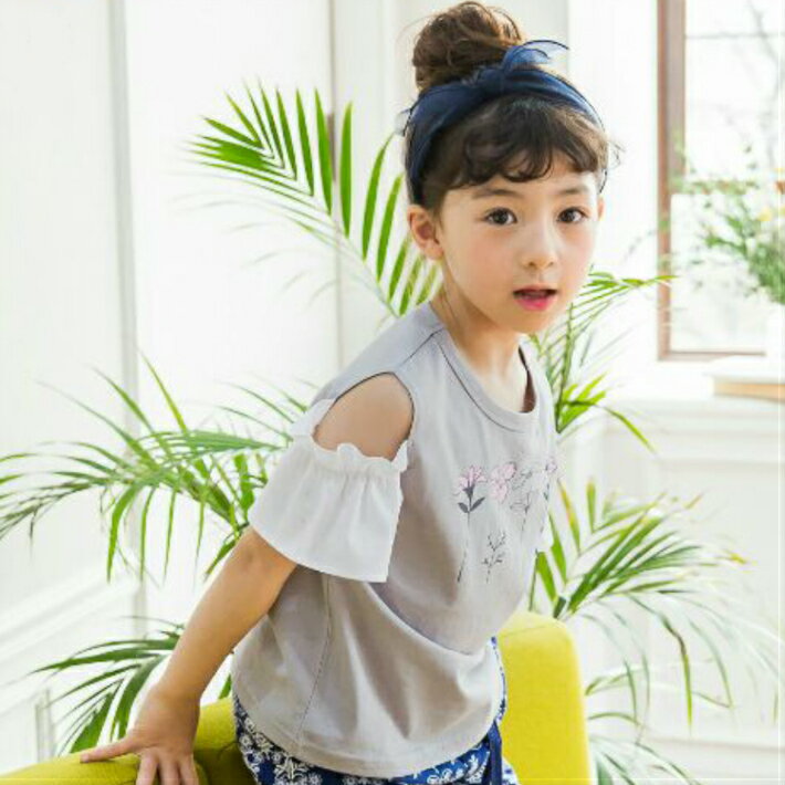 【SALE】【69%OFF】韓国子供服 女の子 半袖Tシャツ プリントTシャツ デザインTシャツ 90 100 110 120 130 140 肩開きデザイン フラワープリント トップス キッズ ベビー 可愛い お洒落 お洒落ガール かわいい【追跡可能メール便】