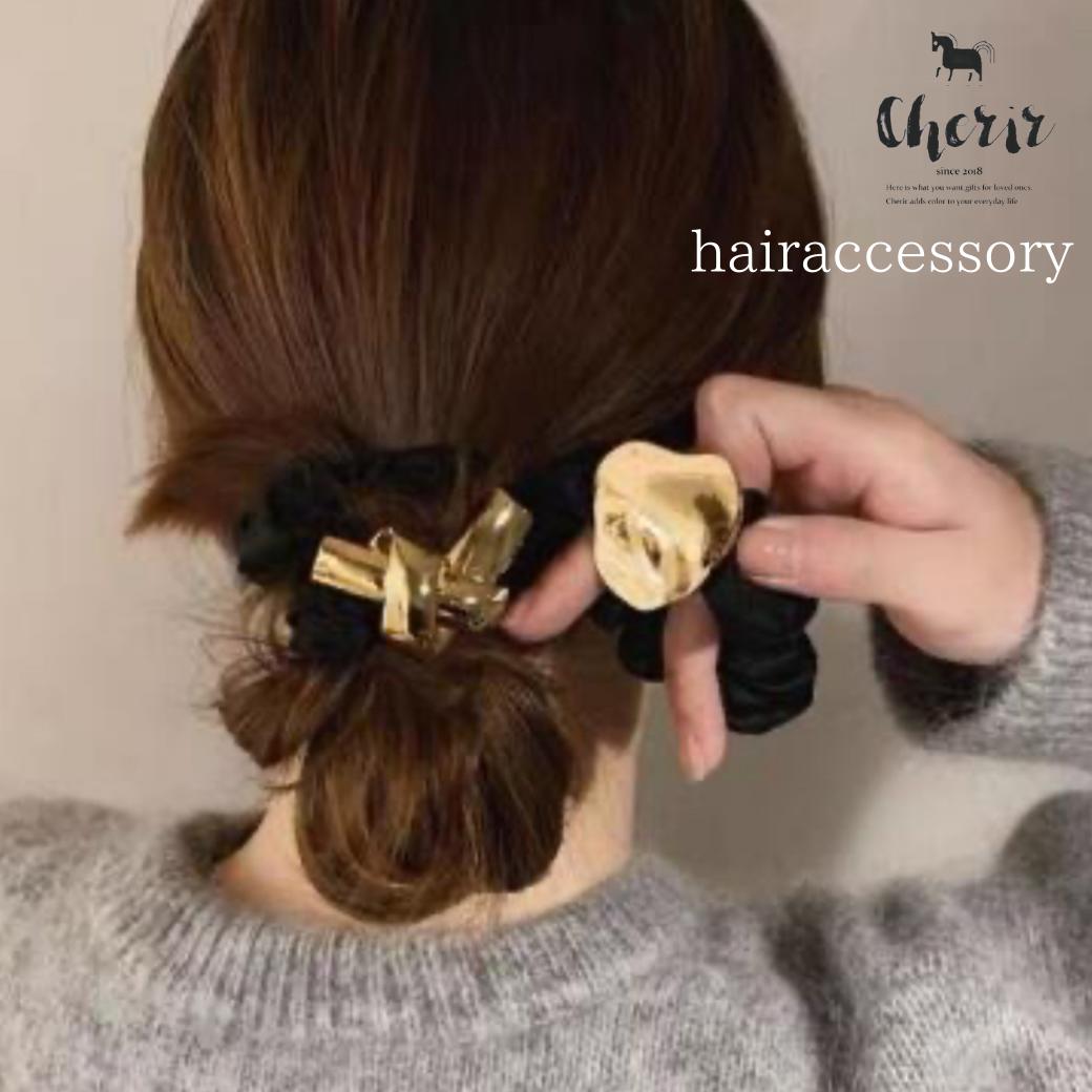変形メタルシュシュ ヘアゴム 【単品】ゴールド ヘアアクセサリー レディース キッズ ヘアアレンジ 1個入り 送料無料 韓国ファッション 韓国雑貨 アクセサリーのサムネイル