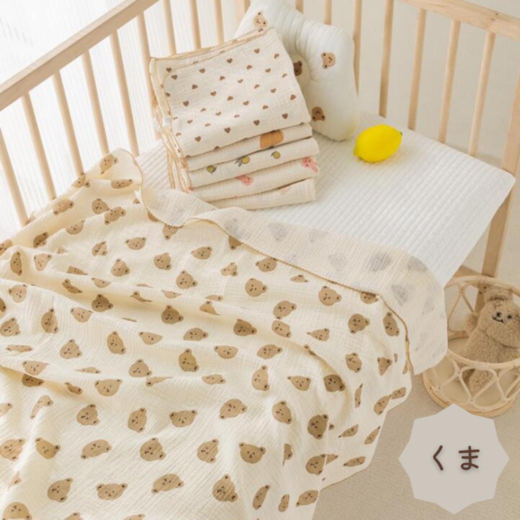 【選べる10種類】ガーゼブランケット 110×100cm ブランケット おくるみ ガーゼケット 出産祝い ギフト プレゼント ナチュラル 薄手 くま 花柄 うさぎ レモン ガーゼ素材 送料無料 新生児 出産準備 2