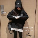 ドッキングスウェット スウェット トップス 重ね着風 トレーナー ブラック グリーン 120 130 140 150 160 170 女の子 ワイドシルエット ...