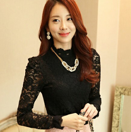 ストレッチ レーストップス かぶりタイプ カットソー (ブラック）【フォーマル 二次会 パーティー オフィス 7分袖 長袖】【メール便送料無料】