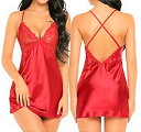 サテン×レース シースルーキャミソール&Tショーツセット(レッド)フリーサイズ【セクシー ランジェリー キャミソール ナイトワーク キャバ】ゆったり【メール便送...