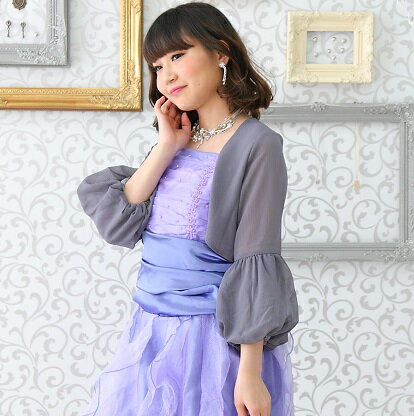 ボレロ シフォン バルーン袖（グレー）【バルーンスリーブ 七分袖 長袖ボレロ】【結婚式 ボレロ 披露宴 フォーマル 二次会 パーティー 謝恩会】【メール便送料無料】