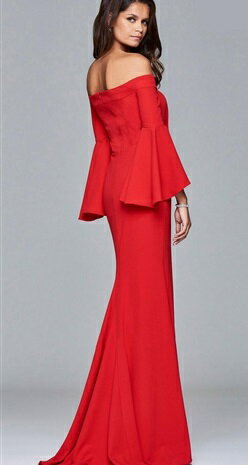 マキシワンピース ロングドレス（ワインレッド）セクシーサイドスリット　オフショルダーデザインロングドレス　ストレッチ素材【メール便送料無料】