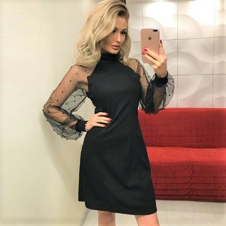 長袖ワンピースシースルー袖でセクシ...