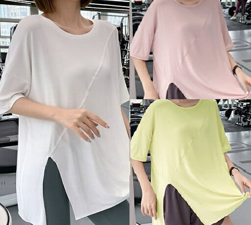 カットソー 半袖 カットオフスリット(ピンク・ホワイト・イエロー)ロングTシャツ【シンプル 】チュニック【メール便送料無料】ヨガ フィットネス ダンス バレエ カットソー 半袖 カットオフスリット(ピンク・ホワイト・イエロー)ロングTシャツ【シンプル 】チュニック【メール便送料無料】ヨガ フィットネス ダンス バレエ