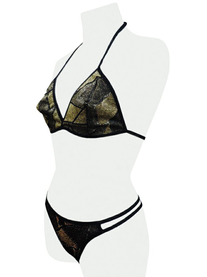 XIN ZI ブラ タンガ セット 黒 ゴールド ホルターネック セクシー カッコイイ ナイト ウェアー Tバック 下着 アメリカ 小さめ プレゼント