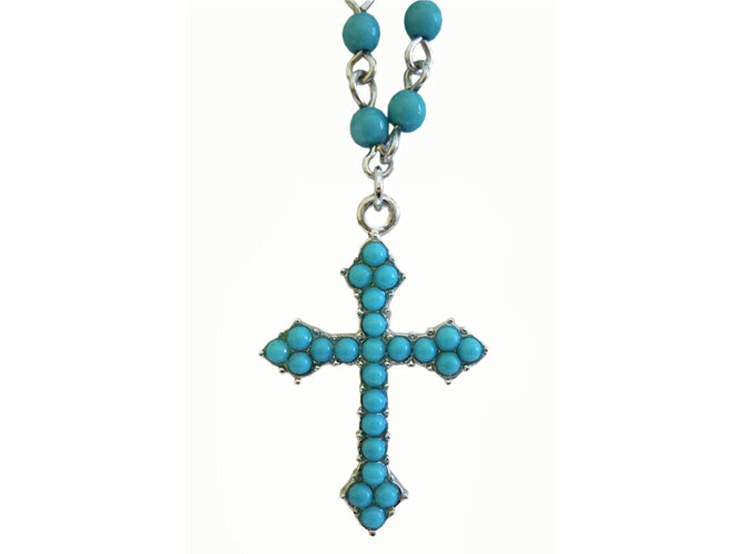 クロスネックレス 10 ターコイズ ビーズ 十字架 シルバー カジュアル 可愛い 夏 お洒落 チェーン 安い ギフト プレゼント