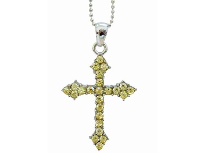 クロスネックレス 3 ラインストーン 黄色 イエロー シルバー カジュアル 可愛い カッコイイ キラキラ 安い ギフト プレゼント