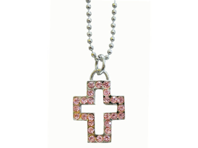 クロス ネックレス 14 ラインストーン ピンク シルバー 十字架 可愛い エレガント 綺麗 安い 普段 ギフト プレゼント
