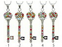 Key ネックレス 7 ラインストーン 赤 ピンク オレンジ 黄緑 水色 クリア 紫 七色 シルバー 鍵 フクロウ キラキラ 綺麗 上品 カラフル 安い プレゼ...