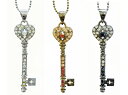 Key ネックレス 1 鍵 ハート ラインストーン クリア 黒 七色 茶 黄色 シルバー キラキラ カッコイイ 綺麗 安い ギフト プレゼント