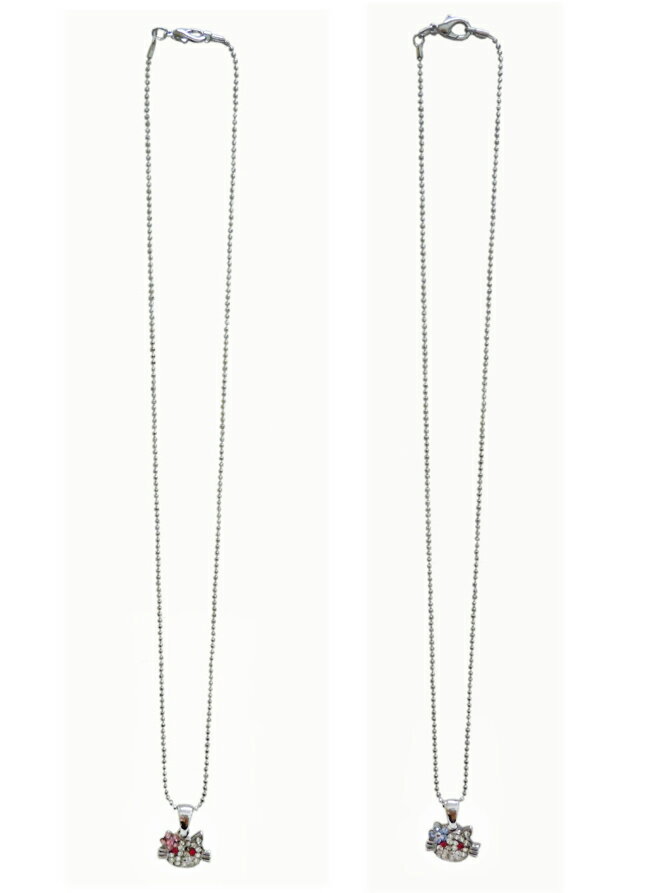 ネコちゃん ネックレス ラインストーン クリア ピンク ブルー 七色 赤 シルバー 猫 動物 アニマル キラキラ 可愛い 普段 安い ギフト プレゼント