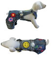 犬服 デニムオーバーオール スマイル&お花刺繡 スパンコール 超小型犬 小型犬 ドッグウェアー S M サクランボ 花 ズボン ベロ・マーク
