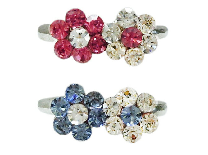 トゥリング 花 2つ ラインストーン クリア ピンク ブルー シルバー フラワー 足 指 リング キラキラ 可愛い 安い プレゼント