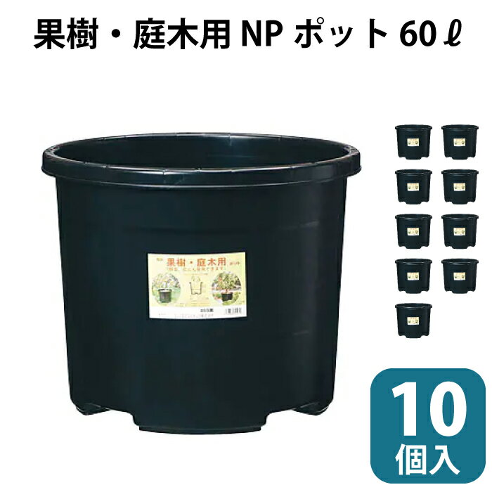 苗木 果樹 植木ポット #60 10個セット 10pc 大容量 60リットル 60L 60&#8467; NPポット ブルーベリー 農業 ブラック 直径515mm 515×420mm 1