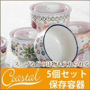 coastal 保存容器 5セット フタ付き容器 陶器 冷蔵庫 冷凍庫 電子レンジ 使用可能 ...