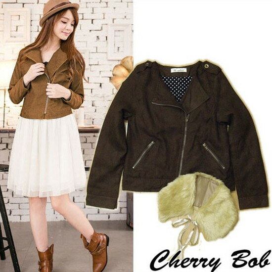 樂天商城 - ラスト1点　値下げ　スウェードタッチ素材　ライダースジャケット　ファーティペット付き カジュアルアウター　秋冬