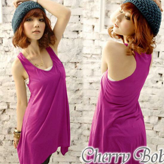 樂天商城 - 値下げ　やわらかコットン素材　変形タンクトップ　重ね着　シンプルデザイン　ナチュラル無地　ノースリーブワンピ