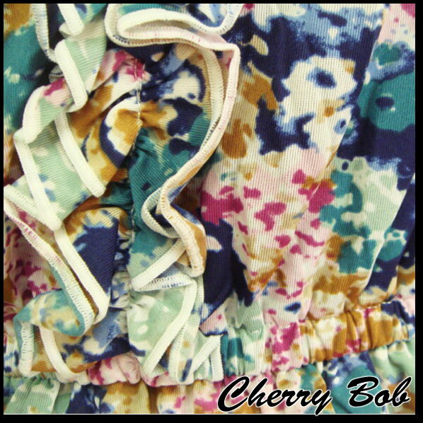 最終値下げ　ローウエスト　カラフルフラワー　ティアードフリル　5分袖　チュニックワンピ　フリルブラウス