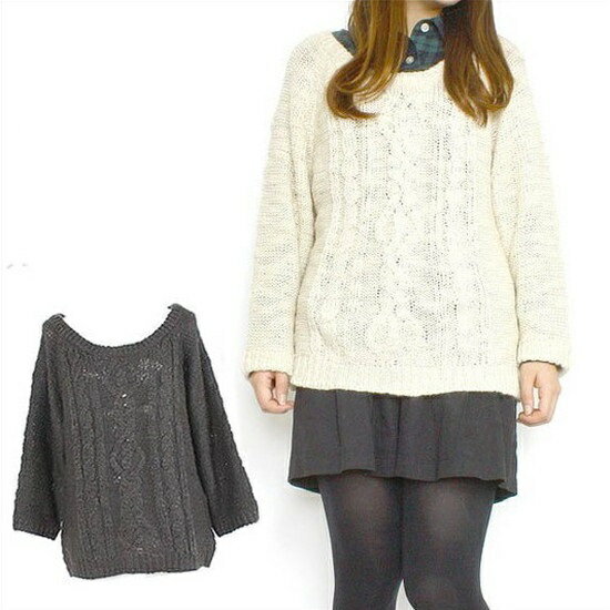 樂天商城 - 最終値下げ　アクリルスラブ糸　ドルマン風　ケーブル編み　9分袖　ニットセーター 05P03Dec16