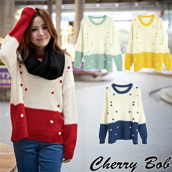 樂天商城 - 最終値下げ　バイカラー切り替え　プルオーバー　ゆるニット　セーター　ポップコーン付き　キャンディカラー　13aw (全4色) 05P03Dec16