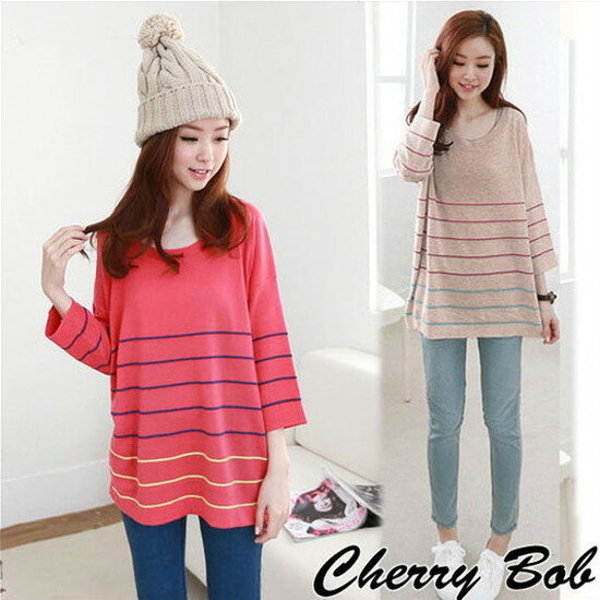 樂天商城 - 値下げ　Aライン　ボーダー　マリン風　8分袖　チュニック　ロンT　カットソー　春秋　長袖