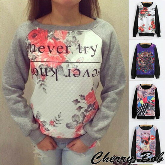 ラグランデザイン　派手プリント　原宿系　柄カットソー　トレーナー風　ちりめん切り替え　花柄　虎　タイガー　シマウマ　猫　フラワー　アニマルプリント　16aw 05P03Dec16