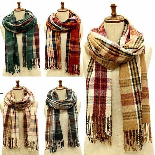 樂天商城 - レディース　ニットマフラー　カラーグラデーションチェック　タータン　ロングサイズ　羽織り　あったか　フリンジ(全5色)05P10Jan15