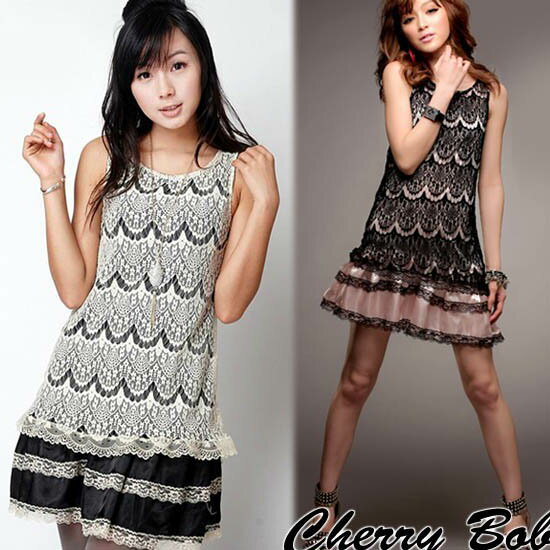 樂天商城 - 光沢サテン ワンピース ノースリーブ 透かし編み レース ケミカルレース ペチコート