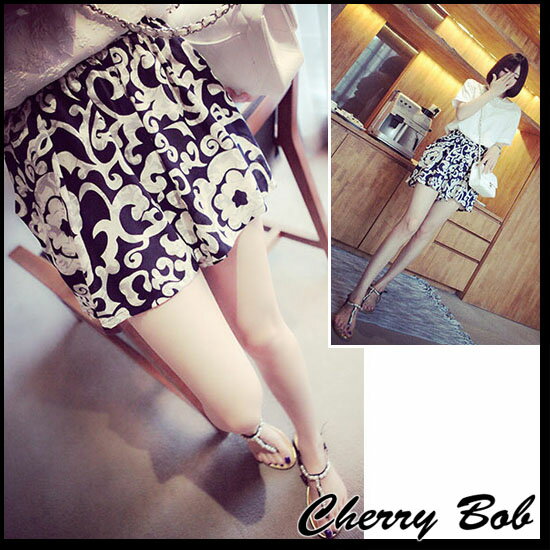 値下げ　幾何学プリント　花柄　ふんわりフレア　ショートパンツ　キュロットパンツ　ウエストゴム　リラックス