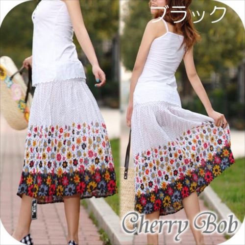 樂天商城 - 最終値下げ　2way　ミモレ丈　スカート　ポップな小花柄　ドットプリント　薄手　サマー　ベアトップ