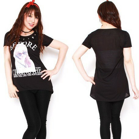 ガールズ 美女プリント チュニックTシャツ フォトT ビジュー入り ロックスタイル