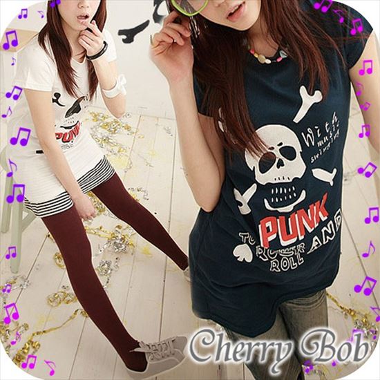 値下げ　パンク系ロゴ　ドクロイラスト　スカル　プリントTシャツ　ポップ柄　半袖 カジュアルT