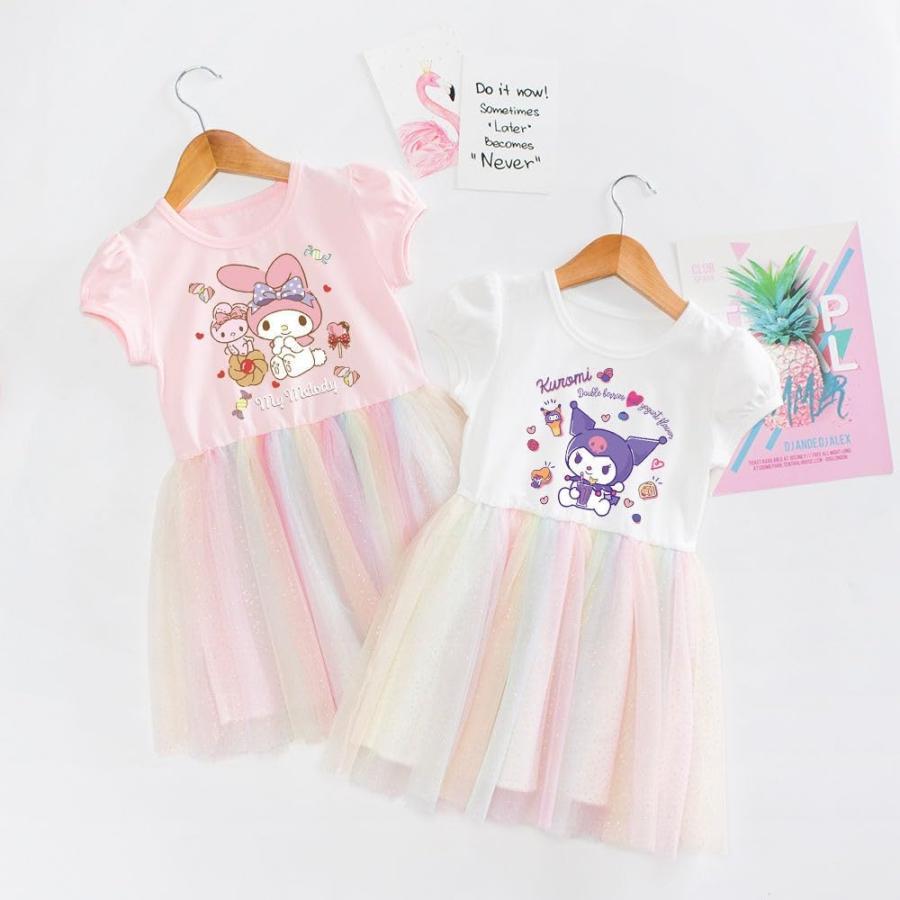 乐天商城 - クロミ/マイメロディ/キティちゃん 子供服 ドレス 子供ワンピース ベビードレス 夏服 チュールワンピース インナー綿100％/吸汗/お肌に優しい 90?140センチ