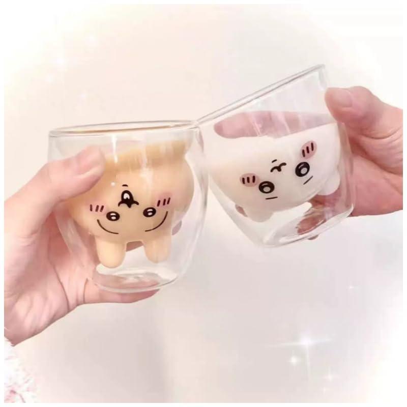 ちいかわ カップ 2層構造 ガラスコップ ハチワレ グラスカップ モモンガ 水筒 うさぎ マグカップ かわいい コーヒーカップ ティーカップ 高校生 女子 プレゼント