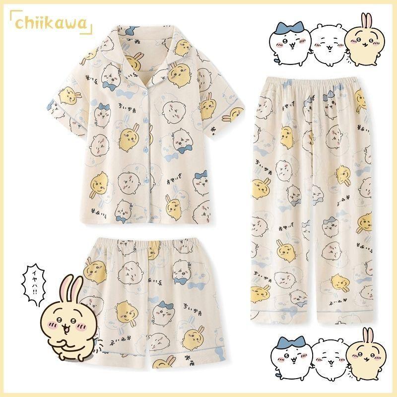 乐天商城 - 三点セット ちいかわ 子供パジャマ ハチワレ ウサギ 上下セット かわいい キャラクター アコン服 部屋着 寝間着 春夏秋 キッズ パジャマ 子供パジャマ