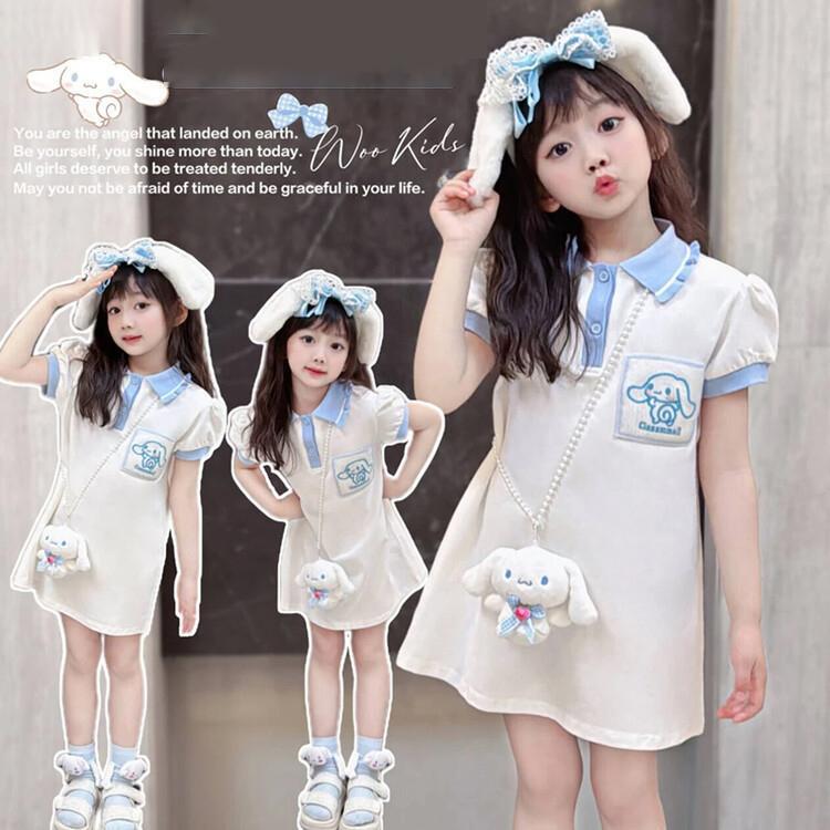 乐天商城 - シナモロール クロミちゃん マイメロ ワンピース ぬいぐるみ付き　子供　キッズ 半袖 かわいい ショートスカート 女の子 女性 夏服 日常服 文化祭 学園祭 夏祭り