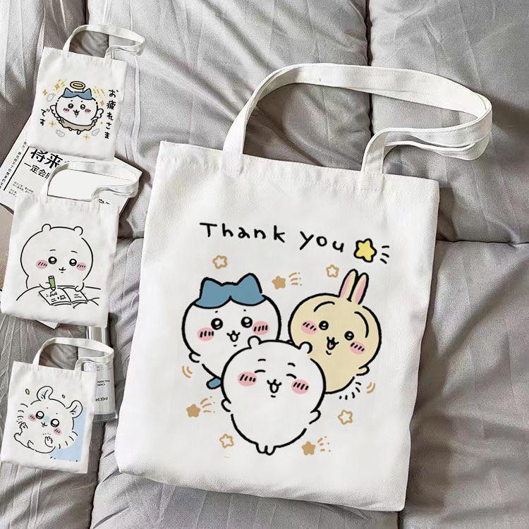 乐天商城 - エコバッグ ちいかわ バッグ トートバッグ 小さくてかわいいやつ グッズ　モモンガ ハチワレ 可愛い 買い物袋 両面プリント アニメ 贈り物 キャンバス