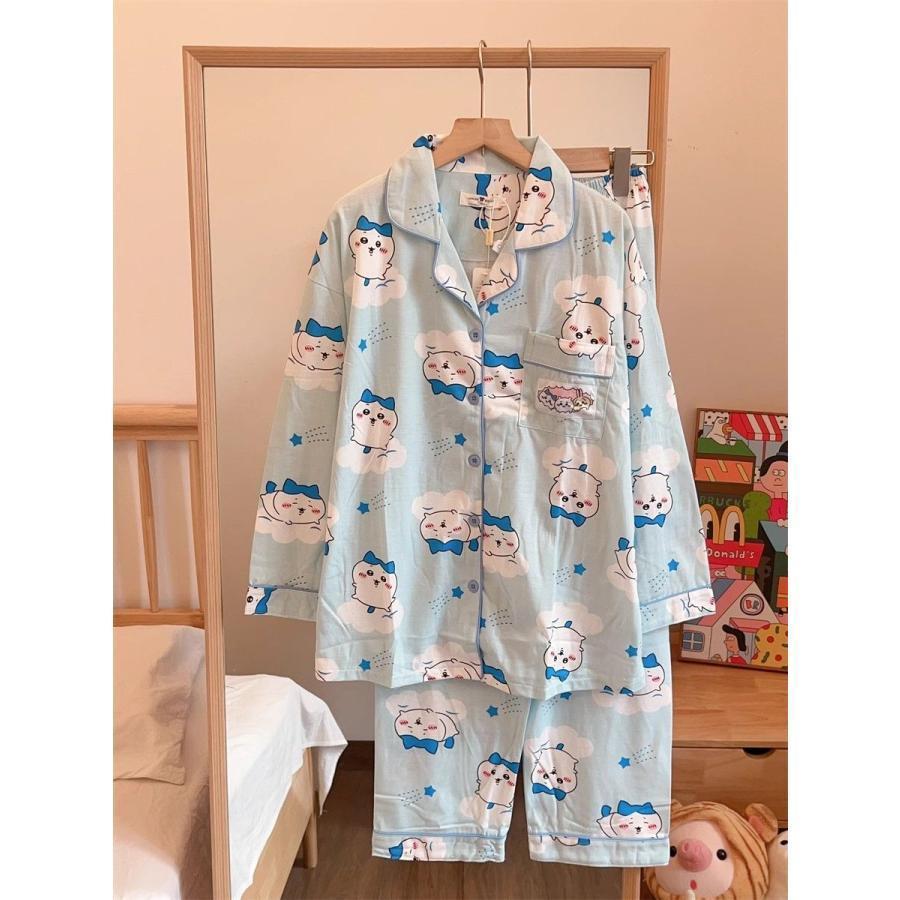 乐天商城 - ちいかわ パジャマ ちいかわ 着ぐるみ パジャマ パジャマ 前開き 居住服 部屋着 寝間着 長袖 上下セット うさぎ モモンガ 防寒 暖かい 部屋着 肌触り 男女兼用