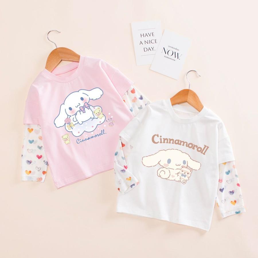 乐天商城 - シナモロール 子供 キッズ 長袖Tシャツ 春 秋 ホワイト ピンクジャージ コットンクルーネックトップス 快適でかわいい女の子の快適シャツ 春と秋のプレゼント