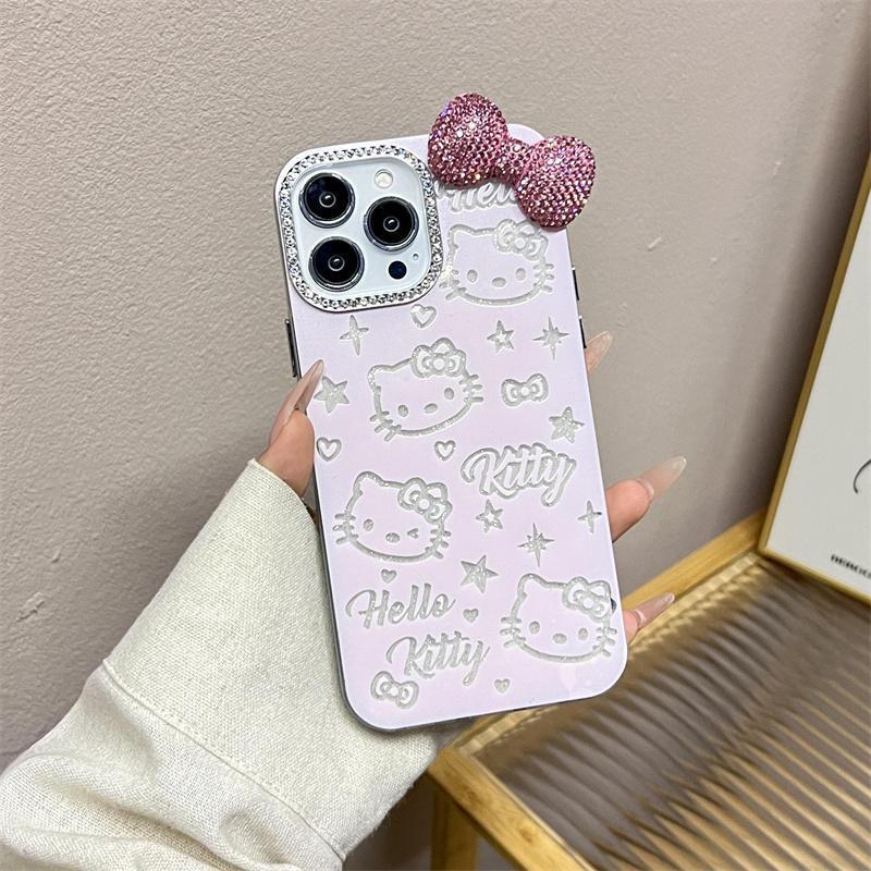 乐天商城 - キティちゃん スマホケース キティスマホケースiphone16iphone15ケース iphone14ケースiphone13ケース韓国 蝶結び キラキラ ラインストーン付き 携帯カバー