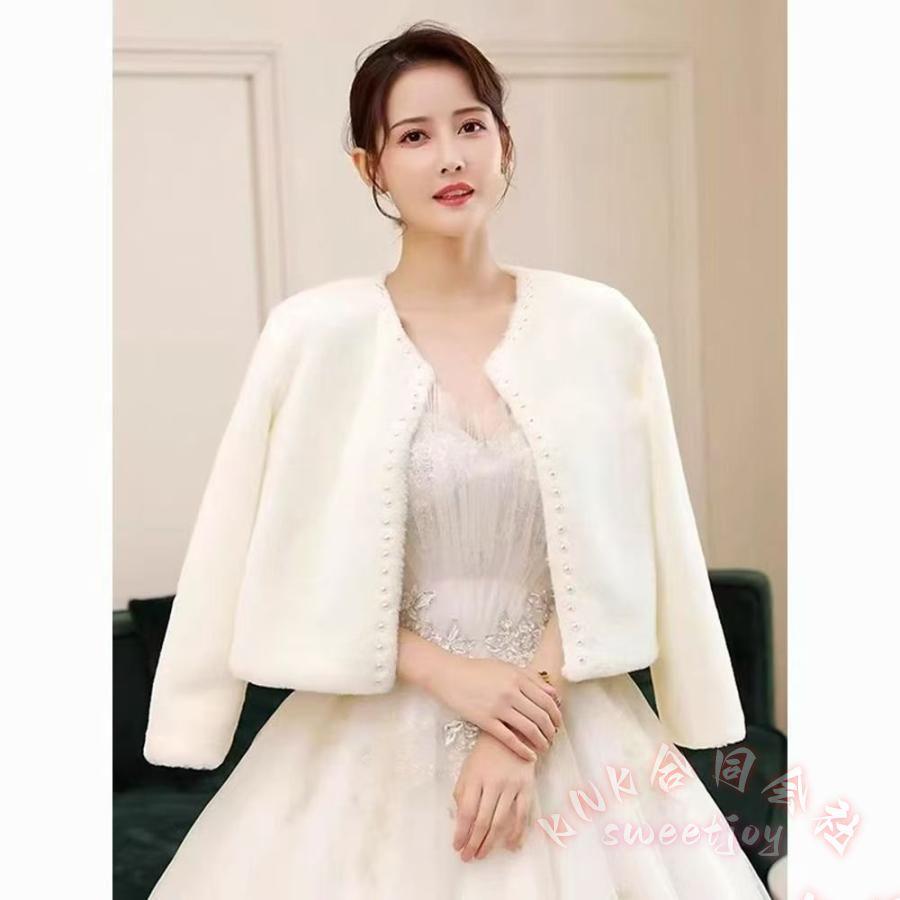 乐天商城 - ブライダルケープ 花嫁 ファーボレロ 長袖 KNK(株) ウエディングショール 秋冬 結婚式 二次会 発表会 ケープ 披露宴 ウェディングケープ 安い 上品