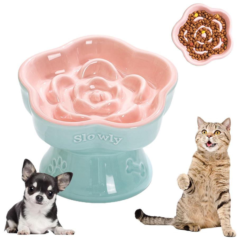 乐天商城 - 陶器 早食い防止 食器 犬 傾斜 犬 早食い防止 小型犬 中型犬 猫 早食い防止 食器 高台 犬 はや食い防止食器 小型犬 高さ 犬 餌入れ 防止吐き戻し 猫 早食い防止