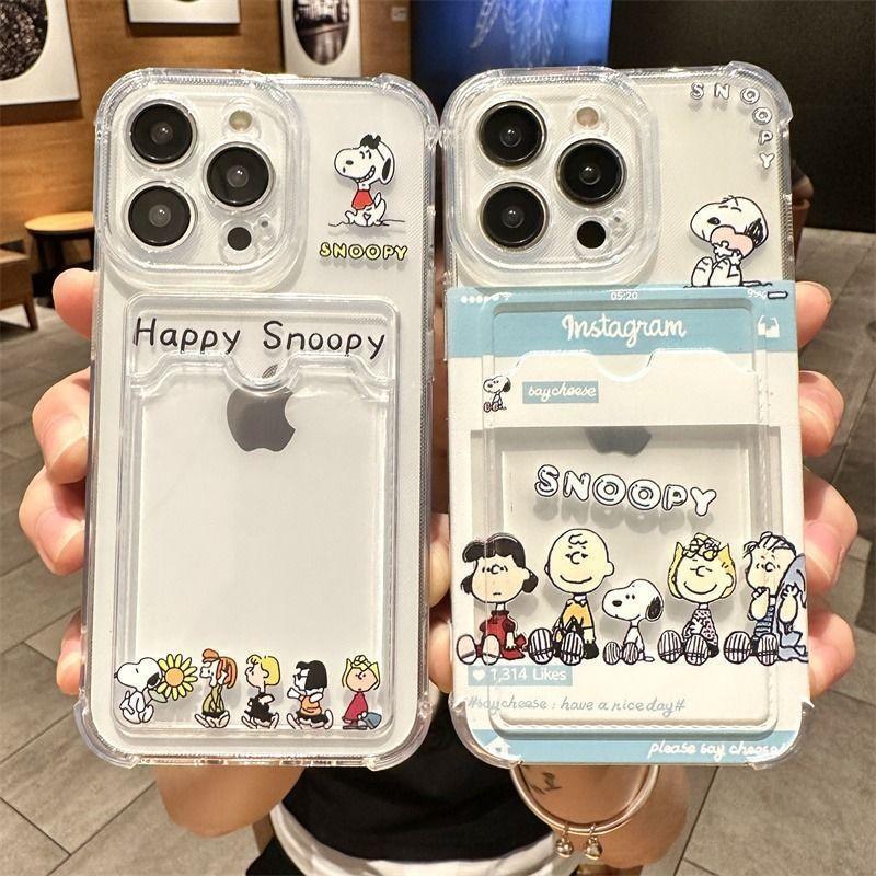 乐天商城 - スマホケース スヌーピー iphone 16/15/14/13/12/11用 ケース 透明 ポケット付き 背面収納 カード収納 シンプル イラスト キャラクター かっこいい かわいい チ