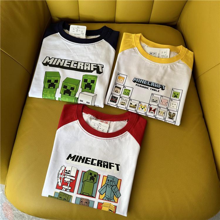 乐天商城 - マインクラフト Tシャツ 半袖 ボーダー パイピング 2色 クリーパー スティーブ キャラクター キッズ 子供服 綿100% 夏服 男の子 女の子 通園 通学 プレゼント