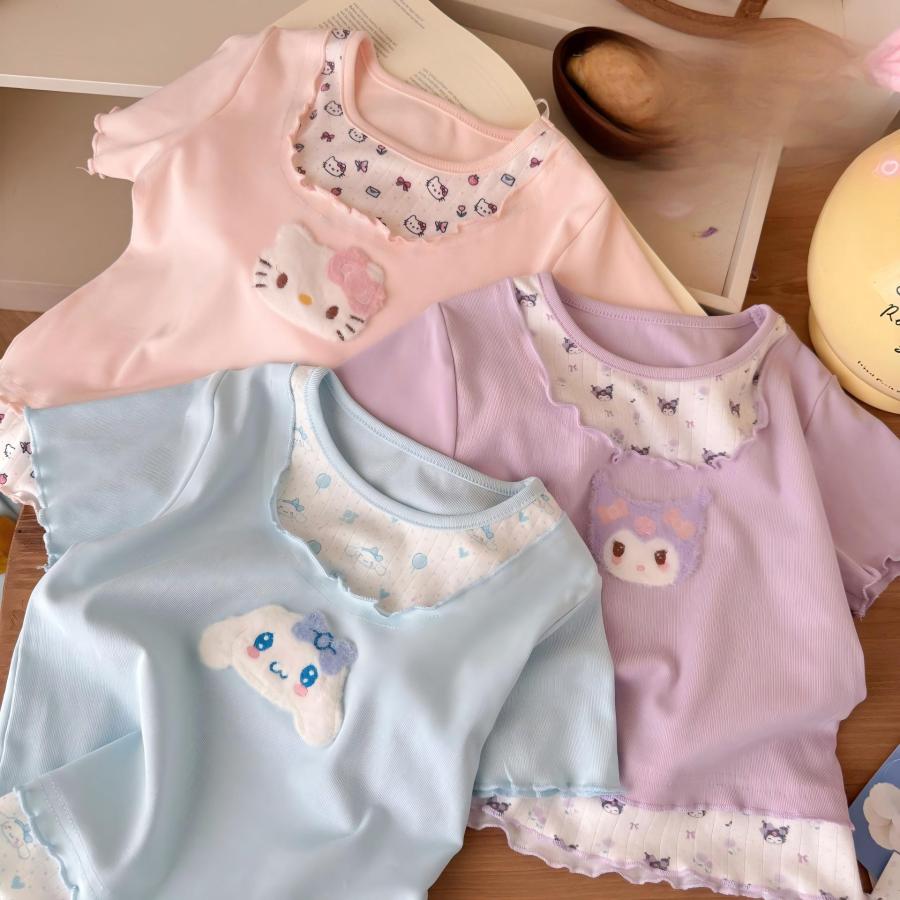 乐天商城 - キティちゃん 子供服 セットアップ 半袖 Tシャツ ショートパンツ 上下セット 女の子 キッズ 夏服 かわいい おしゃれ 通園 通学 プレゼント