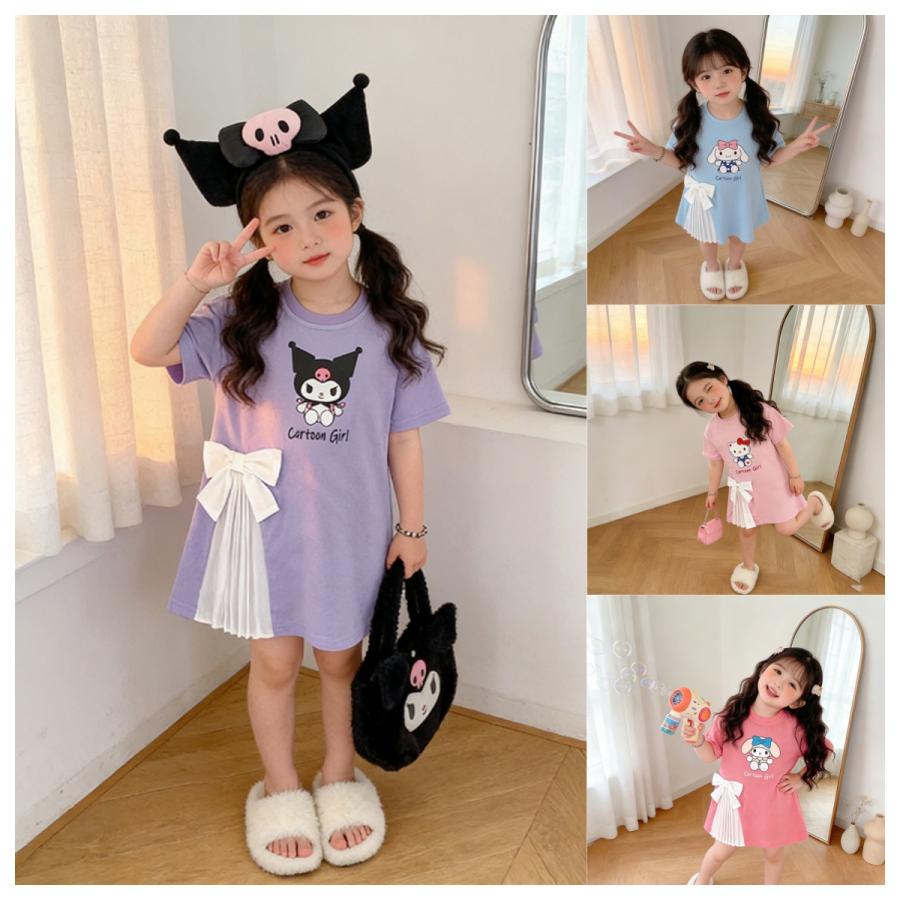 乐天商城 - クロミ キティ 子供服 ワンピース 女の子 シナモン 半袖 マイメロ 夏服 韓国風 リボン付き かわいい おしゃれ プリンセス 誕生日 発表会 プレゼント ギフト