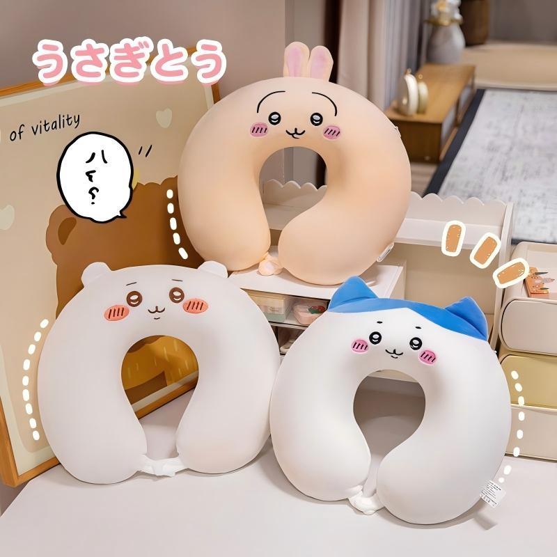 치이카와 여행 베개 U자 베개 벌새 토끼 봉제인형 목 베개 여행용 사무실 가면 재택 근무 푹신푹신 운반 편리 귀여운 선물